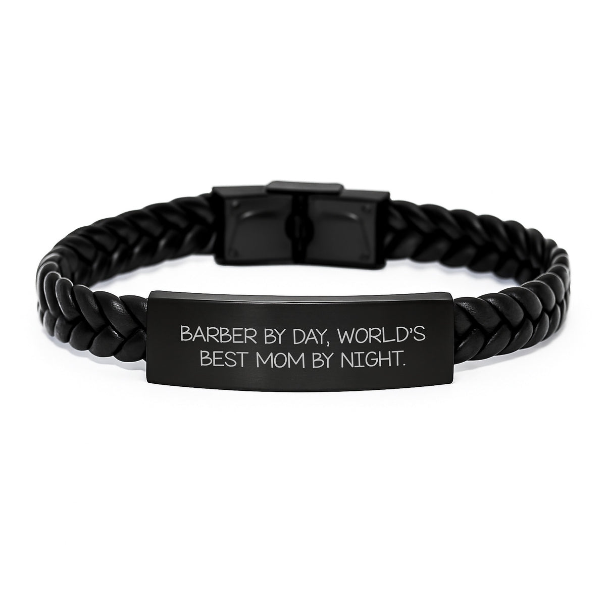 Funny Barber Gifts by Day World's Best Mom by Night Interlaced Leather Bracelet for Men Graduation Unique Gifts from Women to Husband - Image 1