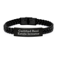 Load image into Gallery viewer, Real Estate Investor Gifts from Friends, Inspirational Quote Certified Real Estate Investor, Interlaced Leather Bracelet for Men Graduation Unique Gifts - Image 1

