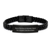 Load image into Gallery viewer, Funny Developer Gifts from Men, Unique Birthday Unique Gifts for Smokin' Hot Developers, Interlaced Leather Bracelet for Developer - Image 1
