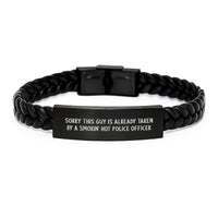 Load image into Gallery viewer, Police Officer Gifts, Interlaced Leather Bracelet, Funny Quote, Graduation Unique Presents from Friends, Gifts for Police Officer - Image 1
