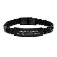 Load image into Gallery viewer, Porter Gift, Sorry This Guy Is Already Taken, Interlaced Leather Bracelet, Unique Graduation Gifts from Friends, Gifts for Porter - Image 1
