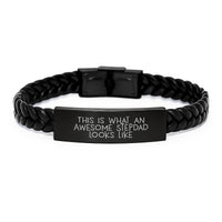 Load image into Gallery viewer, Funny Stepdad Gifts, Birthday Unique Gifts, Interlaced Leather Bracelet - 'This Is What An Awesome Stepdad Looks Like' - Image 1