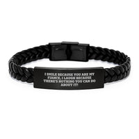 Load image into Gallery viewer, Funny Fiance Gifts Interlaced Leather Bracelet from Men to Fiance for Graduation &#39;I Smile Because You Are My Fiance, I Laugh Because There&#39;s Nothing You Can Do About It!&#39; - Image 1

