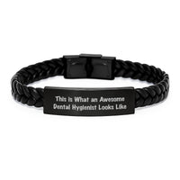 Load image into Gallery viewer, Dental Hygienist Gifts from Friends Graduation Unique Inspirational Interlaced Leather Bracelte &#39;This Is What An Awesome Dental Hygienist Looks Like&#39; for Women Men - Image 1
