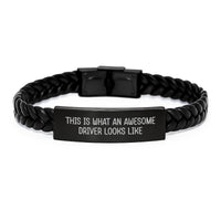 Load image into Gallery viewer, Awesome Driver Gifts Interlaced Leather Bracelet from Friends for Graduation, &#39;This Is What An Awesome Driver Looks Like&#39; Quote, Stainless Steel and PU Leather Combination - Image 1
