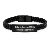 Load image into Gallery viewer, Cute Gray Tabby Cat Interlaced Leather Bracelet Gift for Friends from Family Men Birthday Unique - Image 1
