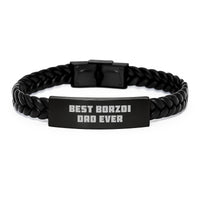 Load image into Gallery viewer, Funny Borzoi Dog Dad Gifts, Unique Birthday Interlaced Leather Bracelet, Stainless Steel and PU Leather, 'Best Borzoi Dad Ever' Quote, Gifts from Dad to Borzoi Dog Lover - Image 1