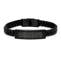 Load image into Gallery viewer, Funny Waitress Gifts - Birthday Unique Gifts from Men to Waitress, Interlaced Leather Bracelet, Inspirational Quote for Friends and Family - Image 1