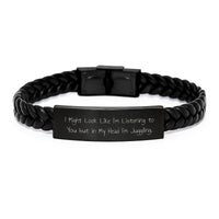 Load image into Gallery viewer, Funny Juggling Gifts for Men from Friends - Interlaced Leather &#39;I Might Look Like I&#39;m Listening...&#39; Graduation Wristband - Image 1

