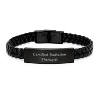 Load image into Gallery viewer, Funny Radiation Therapist Gifts for Men - Certified Radiation Therapist Interlaced Leather Bracelet, Gifts from Friends to Coworkers - Unique Graduation Presents - Image 1

