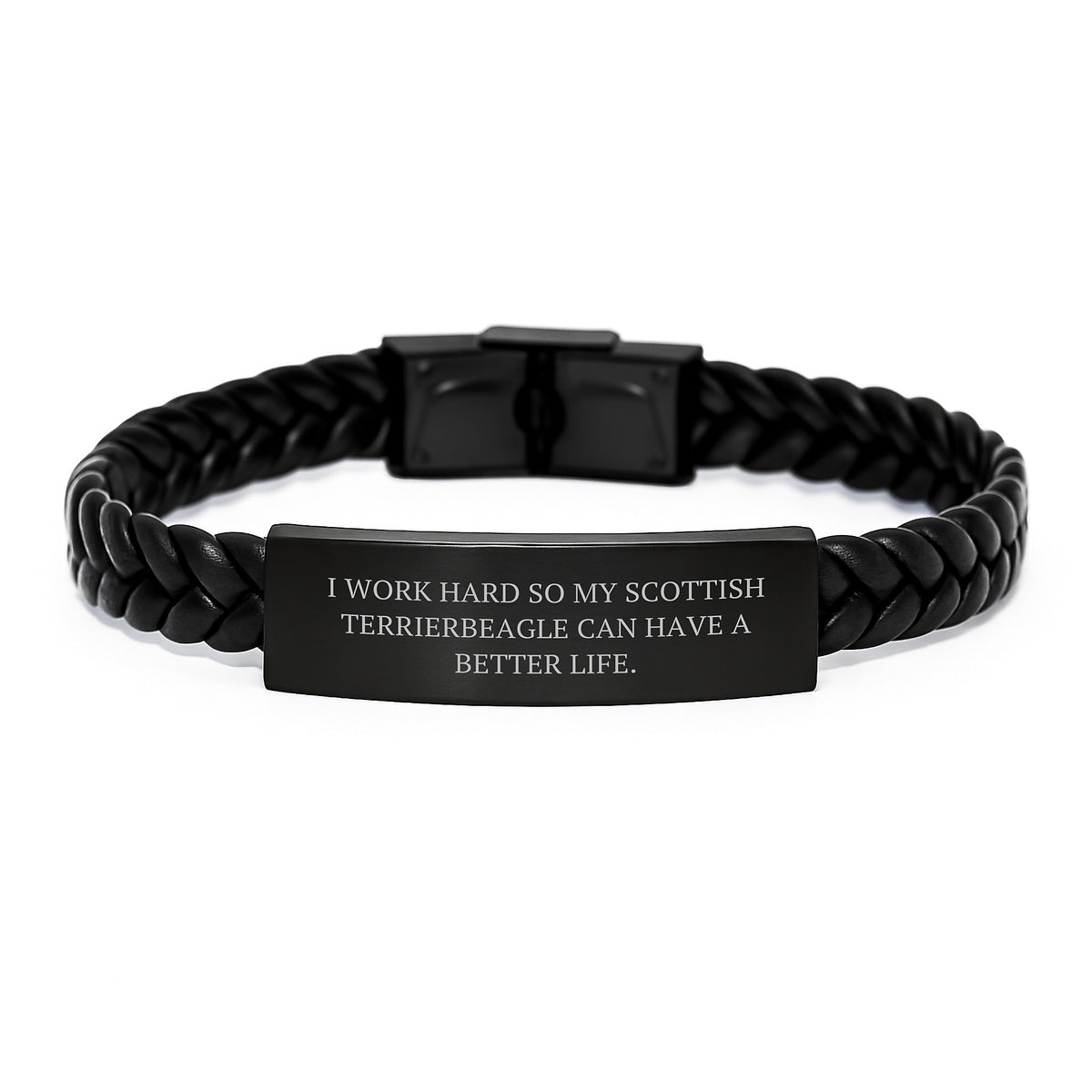 Funny Scottish Terrier Dog Gifts from Men to Friends Birthday Unique Interlaced Leather Bracelet 'I Work Hard So My Scottish Terrierbeagle Can Have A Better Life.' - Image 1