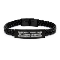 Load image into Gallery viewer, Insurance Sales Agent Gifts Funny Quote Interlaced Leather Bracelet, Gifts from Men, Gifts for Insurance Sales Agent Graduation Unique Gifts, Stainless Steel and PU Leather - Image 1
