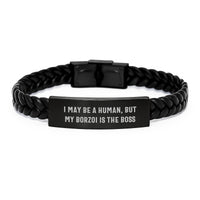 Load image into Gallery viewer, Funny Borzoi Dog Lover Gifts, Interlaced Leather Bracelet for Men, Women, Friends, Family, Birthday Unique Presents from Humans to Their Loyal Borzoi Dog - Image 1