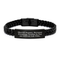 Load image into Gallery viewer, Sheriff Deputy Gifts, Funny Quote Interlaced Leather Bracelet for Men, Birthday Unique Presents from Friends, Coworkers, Family - Image 1
