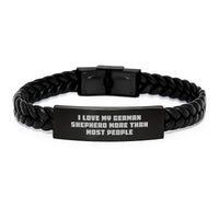 Load image into Gallery viewer, German Shepherd Dog Lover&#39;s Inspirational Interlaced Leather Bracelet, Gifts from Family to Friends on Birthday, &#39;I Love My German Shepherd More Than Most People&#39; - Image 1
