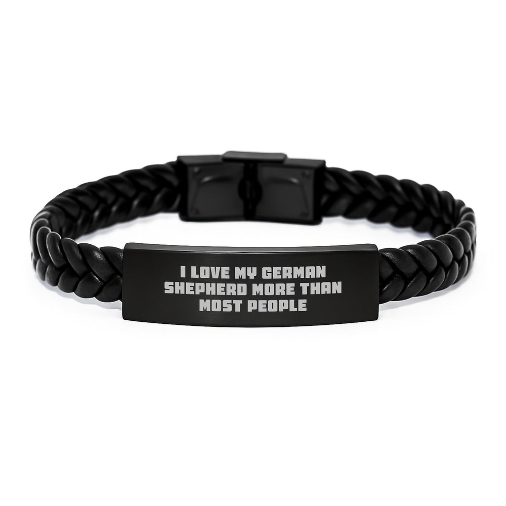 German Shepherd Dog Lover's Inspirational Interlaced Leather Bracelet, Gifts from Family to Friends on Birthday, 'I Love My German Shepherd More Than Most People' - Image 1