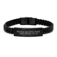 Load image into Gallery viewer, French Bulldog Lover Gifts from Friends, Unique Birthday Presents for French Bulldog Enthusiasts, Interlaced Leather Bracelet with Stainless Steel and PU Leather - Image 1