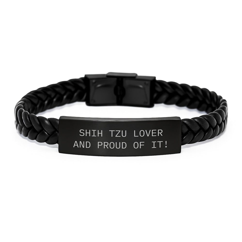 Shih Tzu Dog Lover Gifts Interlaced Leather Bracelet, Funny Quote 'Shih Tzu Lover And Proud Of It!' for Birthday, Gifts from Friends and Family - Image 1
