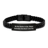 Load image into Gallery viewer, Funny Heartfelt Mom-in-law Gifts from Men, Unique Interlaced Leather Bracelet with Stainless Steel Engraved Quote, Christmas Unique Gifts for Women, Family and Friends - Image 1
