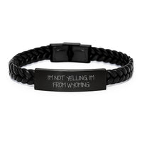 Load image into Gallery viewer, Funny Wyoming Interlaced Leather Bracelet Gifts for Men from Friends - I'm Not Yelling, I'm From Wyoming Birthday Unique Gifts - Image 1