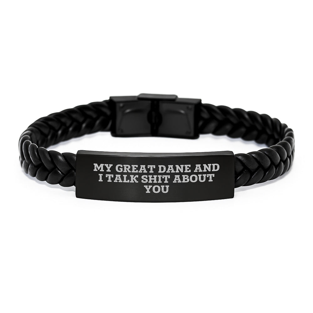 Funny Great Dane Dog Christmas Unique Gifts from Friends, Great Dane Dog Interlaced Leather Bracelet with 'My Great Dane And I Talk Shit About You' Quote for Men, Women, Family - Image 1