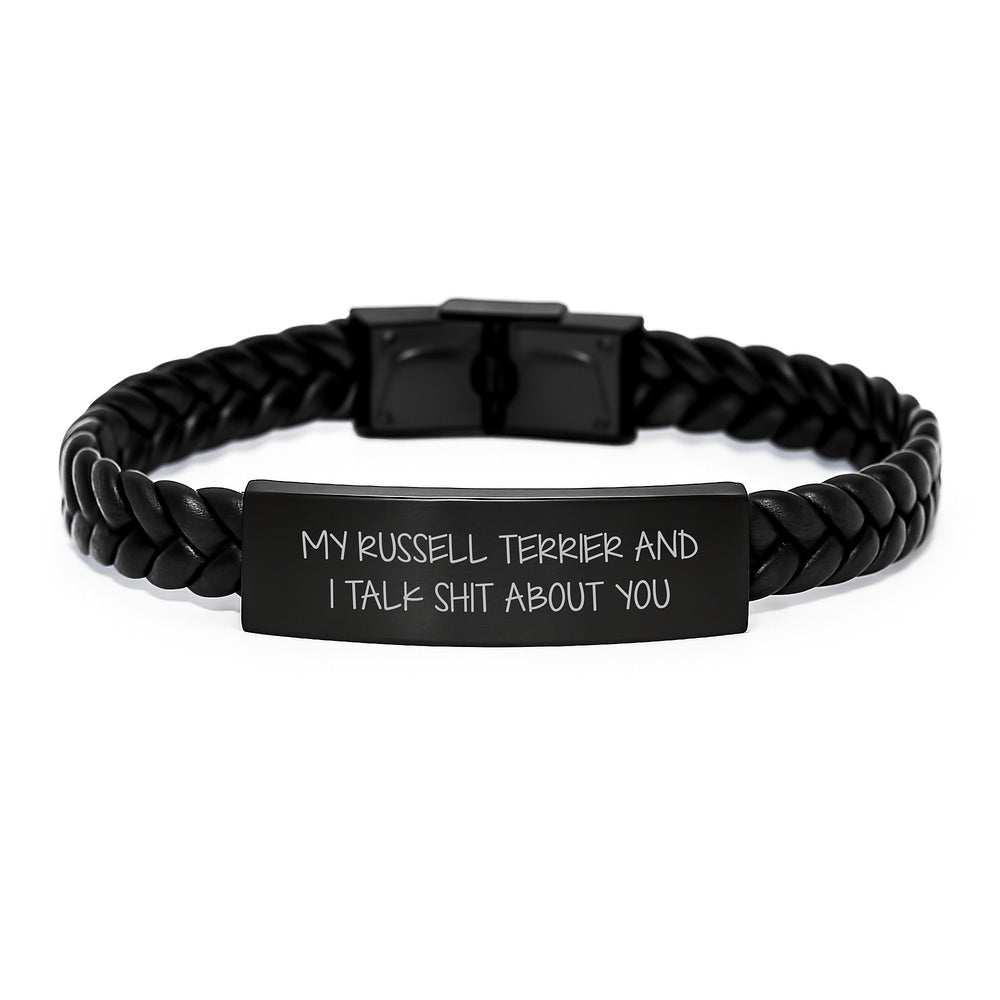 Funny Russell Terrier Dog Gifts from Friends - My Russell Terrier And I Talk Shit About You Interlaced Leather Bracelet for Graduation Unique Gifts - Image 1