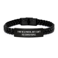 Load image into Gallery viewer, Funny Porter Gifts, Christmas Unique Interlaced Leather Bracelet for Him, I May Be A Porter, But I Can Fix Attitude - Image 1
