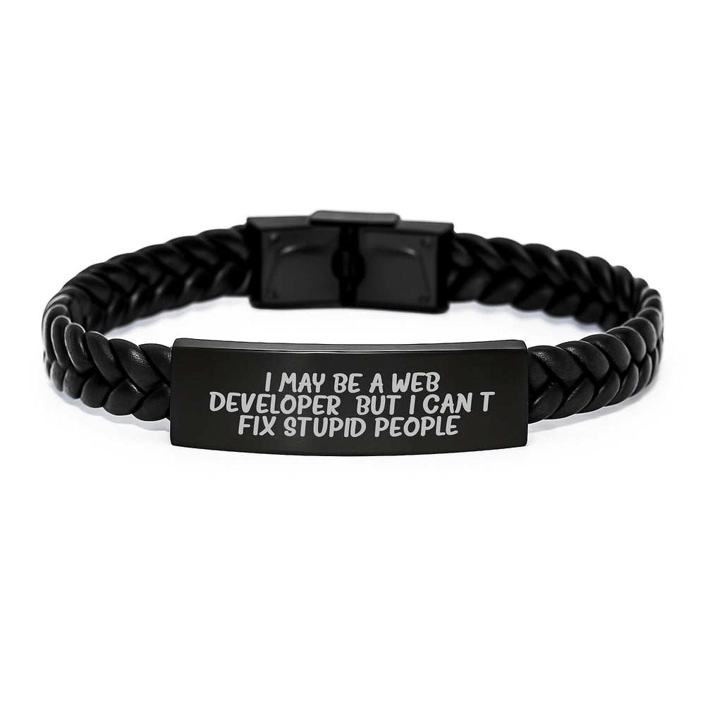 Funny Quote Web Developer Gifts for Men, Interlaced Leather Bracelet with Stainless Steel, Gifts from Friends, Christmas Unique Ideas for Web Coders - Image 1