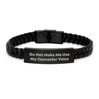 Load image into Gallery viewer, Funny Counselor Gifts for Men from Friends and Family, Christmas Unique Interlaced Leather Bracelets with Stainless Steel Engraved, Do Not Make Me Use My Counselor Voice - Image 1
