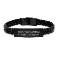 Load image into Gallery viewer, Funny Architect Gifts from Men - Look At You Becoming An Architect And Shit - Interlaced Leather Bracelet for Him - Christmas Unique Presents for Architecture Enthusiasts - Image 1
