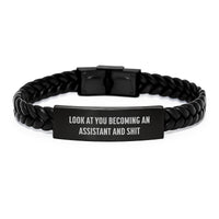 Load image into Gallery viewer, Funny Assistant Gifts from Friends, Look At You Becoming An Assistant And Shit, Interlaced Leather Bracelet for Birthday - Image 1
