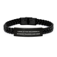 Load image into Gallery viewer, Gifts from Friends and Family for Fitness Trainer, Funny Interlaced Leather Bracelet, Look at You Becoming a Fitness Trainer, Birthday Unique Gifts for Him/Her - Image 1
