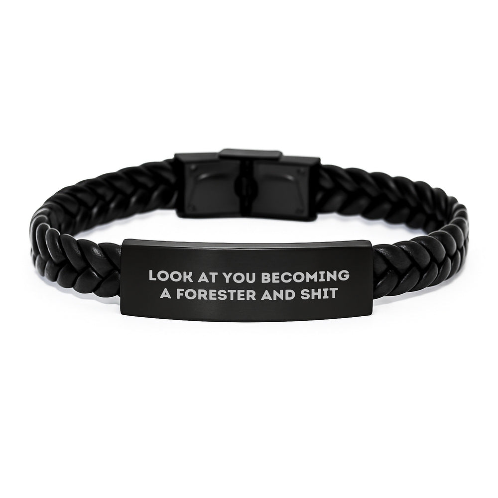 Forester Gifts from Dad - Funny Interlaced Leather Bracelet with Stainless Steel and PU Leather, Christmas Unique Presents for Men - Image 1