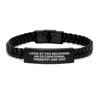 Load image into Gallery viewer, Funny Occupational Therapist Gifts Interlaced Leather Bracelet, Stainless Steel PU Leather, Inspirational Quote for Men Women Friends Family - Gifts from Friends for Occupational Therapist - Image 1
