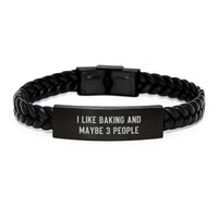 Load image into Gallery viewer, Funny Baking Gifts for Friends and Family, Interlaced Leather Bracelet, Stainless Steel and PU Leather, Unique Christmas Memorable Presents, &#39;I Like Baking And Maybe 3 People&#39; - Image 1
