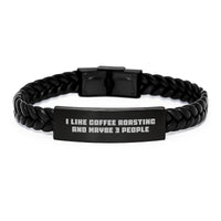 Load image into Gallery viewer, Funny Coffee Roasting Gifts from Friends for Coffee Lovers Interlaced Leather Bracelet, Christmas Unique Presents for Men Women Coworkers, &#39;I Like Coffee Roasting And Maybe 3 People&#39; Quote - Image 1
