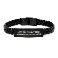 Load image into Gallery viewer, Funny Second Mom Gifts from Men, Women, Friends, Coworkers, Family - Interlaced Leather Bracelet, Just Another Day Being An Awesome Second Mom, Christmas Unique Jewelry - Image 1