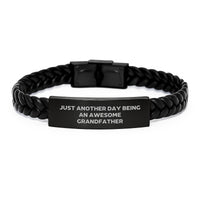 Load image into Gallery viewer, Grandfather Gifts, Valentine's Unique Interlaced Leather Bracelet, Funny Quote 'Just Another Day Being An Awesome Grandfather' Gifts from Family - Image 1