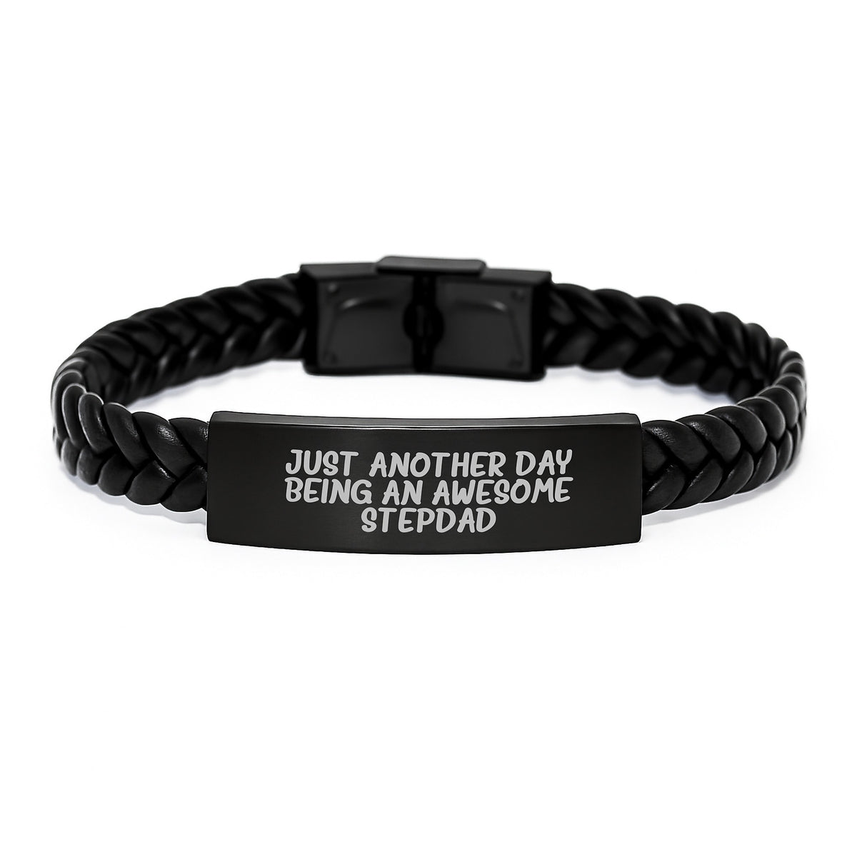 Stepdad Gifts from Men - Just Another Day Being An Awesome Stepdad Interlaced Leather Bracelet for Birthday, Funny Quote, Stainless Steel and PU Leather, 7.87 inches, Durable - Image 1