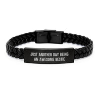 Load image into Gallery viewer, Funny Bestie Gifts, Interlaced Leather Bracelet for Bestie, Just Another Day Being An Awesome Bestie Christmas Unique Present - Image 1
