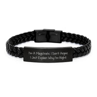 Load image into Gallery viewer, Funny Magistrate Gifts - Christmas Unique Gifts for Magistrate Men - I&#39;m A Magistrate. I Don&#39;t Argue. I Just Explain Why I&#39;m Right. Interlaced Leather Bracelet - Image 1
