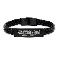 Load image into Gallery viewer, Funny Warden Gifts from Men to Friends - Christmas Unique Interlaced Leather Bracelet with Stainless Steel and PU Leather - Inspirational Warden Quote - Image 1
