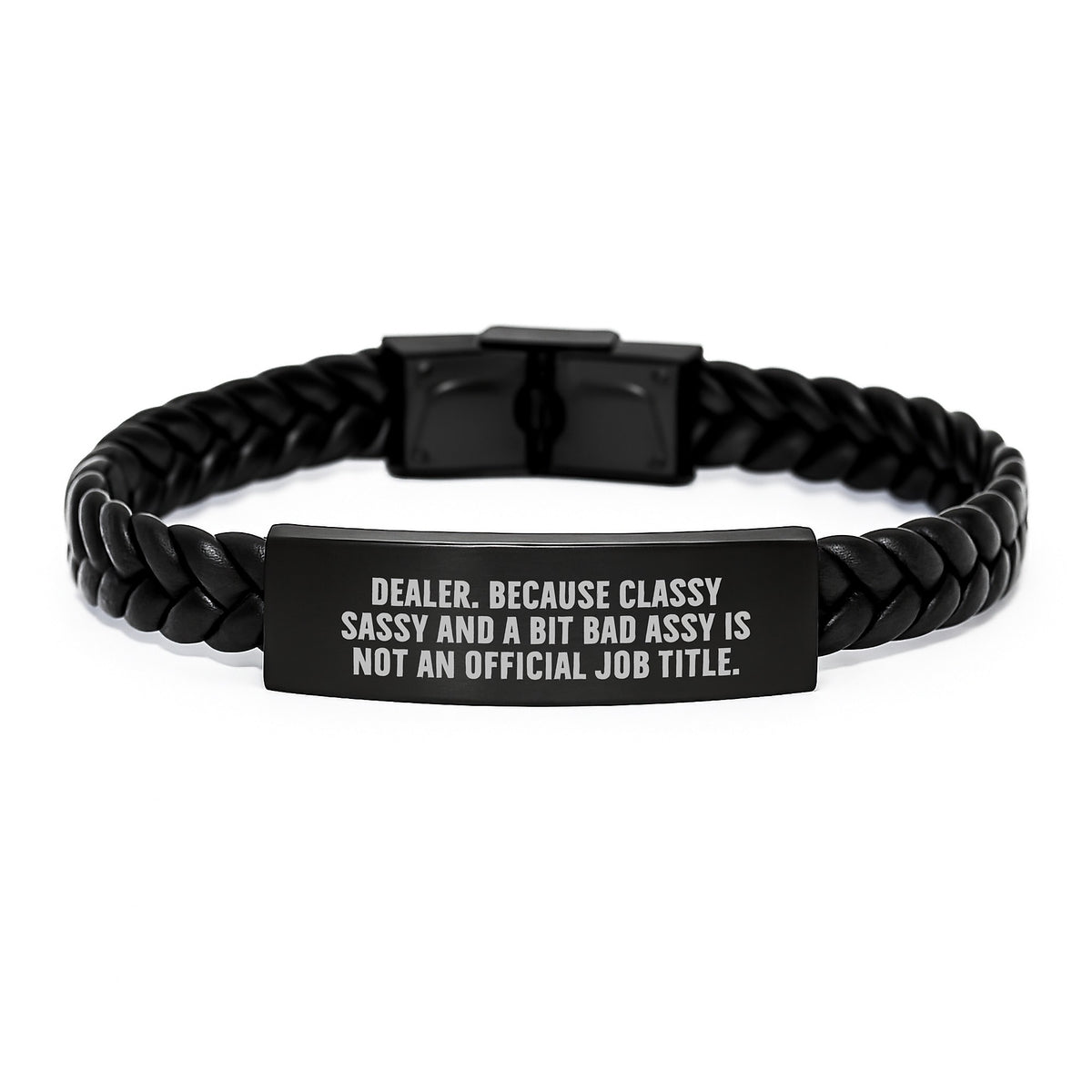Unique Dealer Gifts, Men's Interlaced Leather Bracelet, Funny Quote, Gifts from Friends for Dealer, Christmas Unique Ideas - Image 1