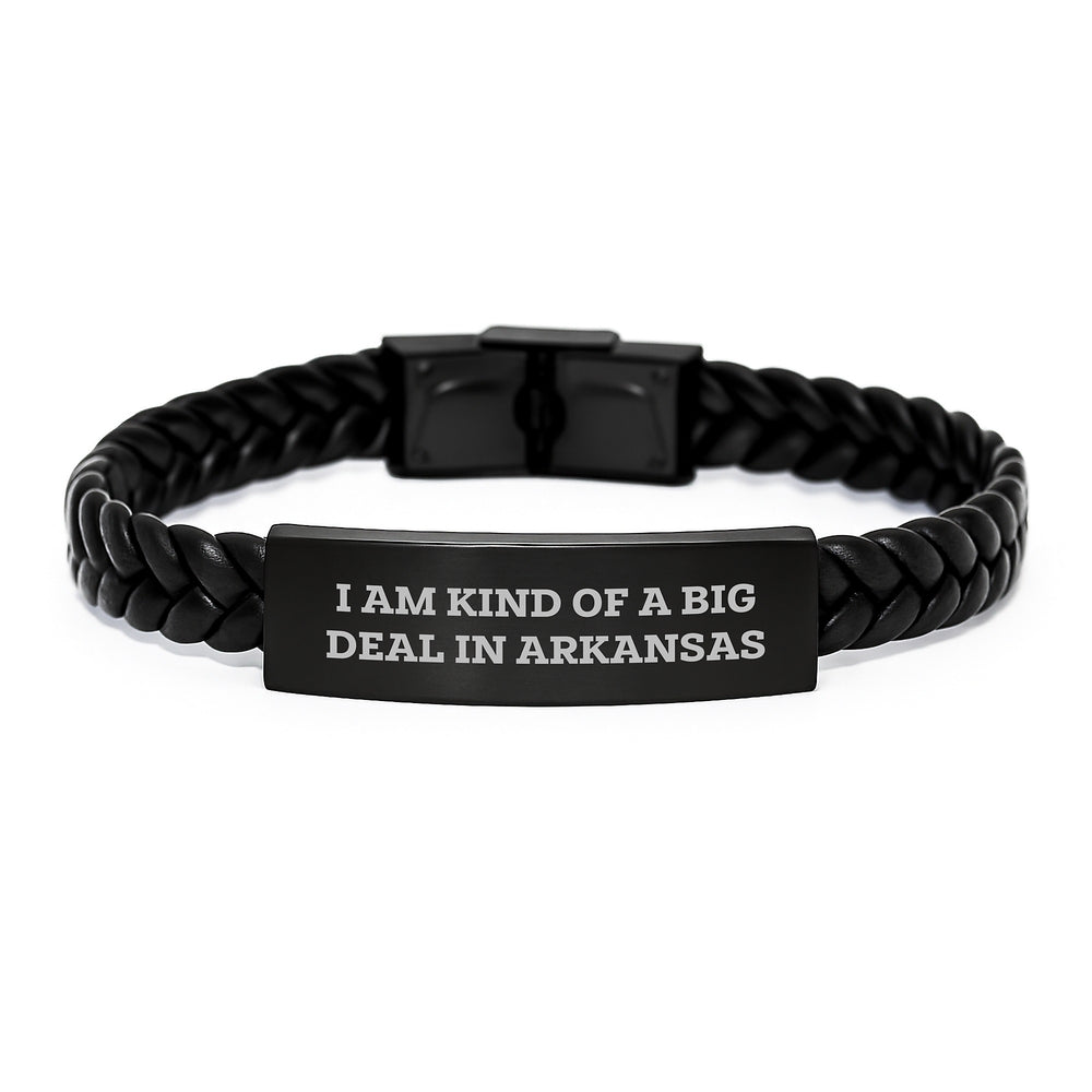 Arkansas Proud Interlaced Leather Bracelet, Funny Quote Gifts from Friends to Arkansas Graduates - Image 1