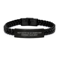 Load image into Gallery viewer, Funny Gay Grandfather Christmas Unique Gifts, Men, Women, Family Interlaced Leather Bracelet, Keep &#39;I&#39;m The Gay Grandfather Everybody Talks About&#39; Quote - Image 1

