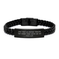 Load image into Gallery viewer, Funny Assistant Principal Gifts for Men - Birthday Unique Gifts from Friends - Interlaced Leather Bracelet with Quote &#39;Don&#39;t Trust An Assistant Principal That Doesn&#39;t Drink Coffee&#39; - Image 1
