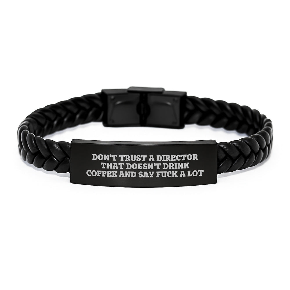 Funny Director Gifts from Friends, Unique Interlaced Leather Bracelet for Men and Women, Christmas Unique Gifts for Directors Who Drink Coffee and Say 'F--k A Lot' - Image 1