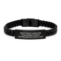 Load image into Gallery viewer, Funny Drafter Gifts from Men to Friends, Interlaced Leather Bracelet with Quote &#39;Don&#39;t Trust A Drafter&#39;, Christmas Unique Gifts for Drafter - Image 1
