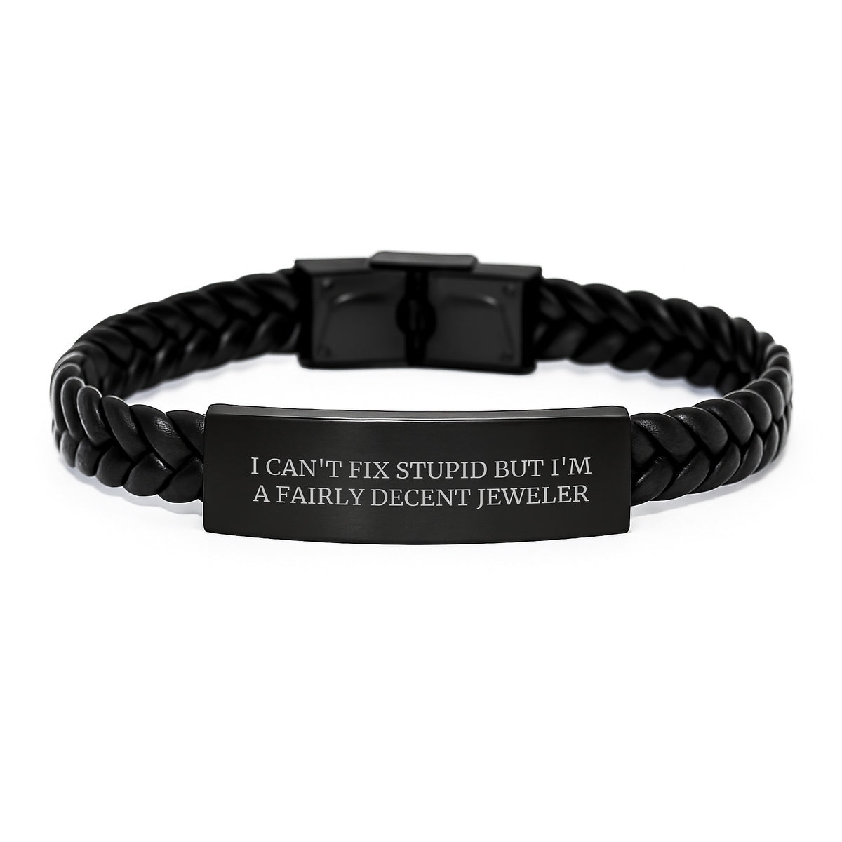 Unique Gifts from a Fairly Decent Jeweler for Men - Funny Interlaced Leather Bracelet with Stainless Steel, PU Leather, and Engraved Details - Christmas Unique Jewelry for Him - Image 1