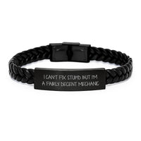 Load image into Gallery viewer, Funny Mechanic Gifts for Valentine's - 'I Can't Fix Stupid' Interlaced Leather Bracelet for Men, Women, and Mechanic Friends - Image 1